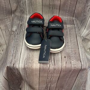 Nautica Kids Navy Sneakers with Red Lining and Velcro Straps